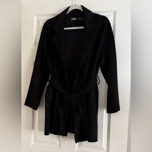ZARA Black Belted Long Faux Suede Jacket